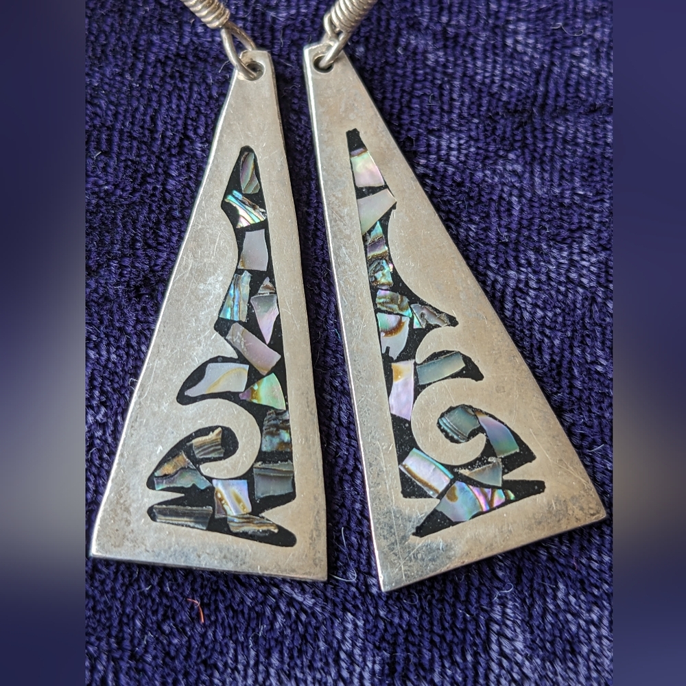 Vintage 925 Sterling Silver Southwestern Drop Earrings By Taxco Mexico - Picture 8 of 8
